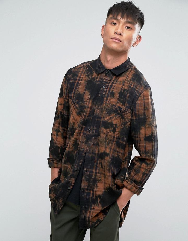 Asos Oversized Shirt In Longline With Drop Shoulder And Tie Dye - Beige