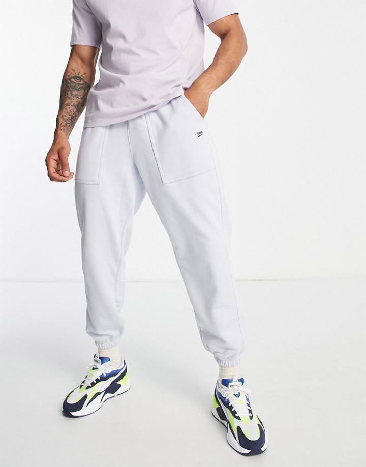 Puma Downtown Sweatpants With Checkerboard Pocket In Pale Blue