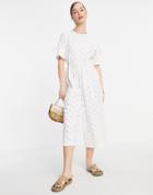 Asos Design Broderie Frill Sleeve Jumpsuit In White