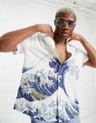 Asos Design Katsushika Hokusai Relaxed Revere Shirt With Artist Print-white