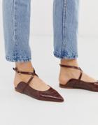 Asos Design Legacy Pointed Ballet Flats In Brown Croc - Brown