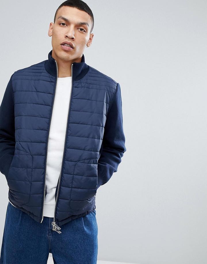 Selected Homme+ Quilted Jacket With Knitted Sleeves - Navy