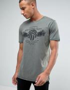 Esprit Slim Fit T-shirt In Oil Wash With Graphic Print - Green
