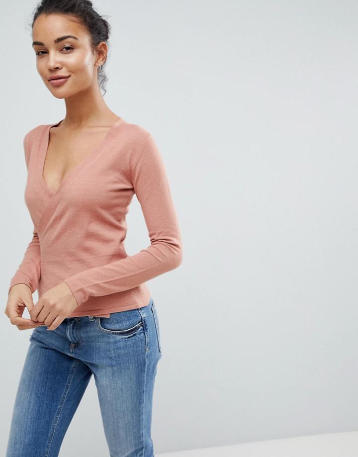 Fashion Union Wrap Tie Sweater - Beige
