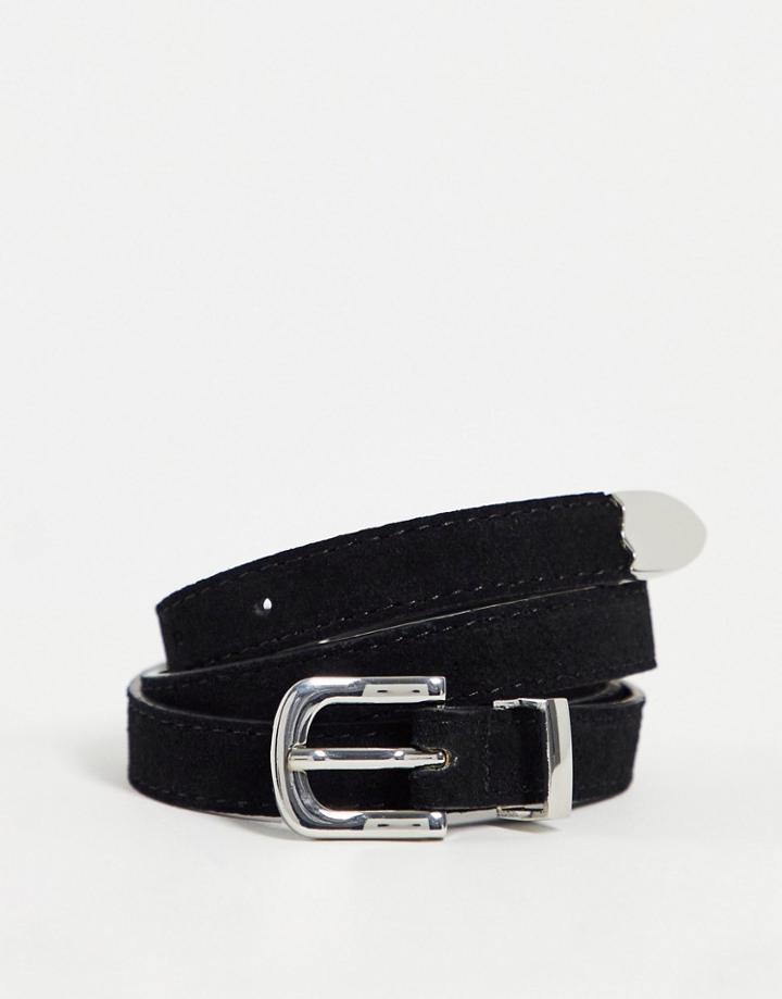 Pieces Thin Suede Belt In Black