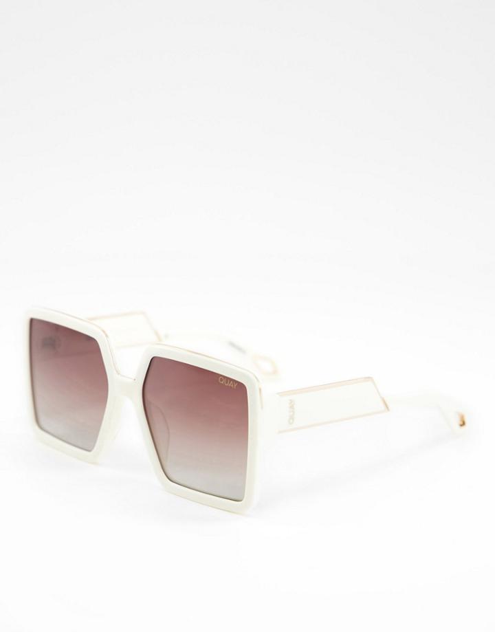 Quay Almost Ready Square Sunglasses With Polarized Brown Lens In Ivory Tortoise Shell-white