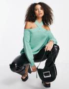 I Saw It First Halter Neck Off Shoulder Sweater In Duck Egg-green