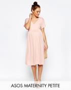 Asos Maternity Petite Midi Dress With Flutter Sleeve - Pink