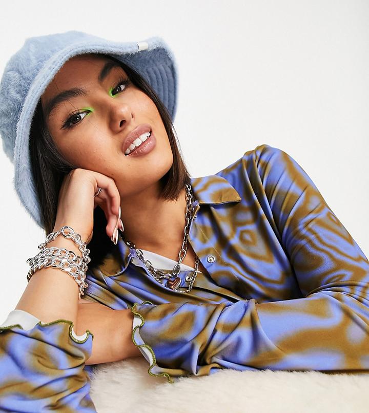 Collusion Unisex Textured Bucket Hat In Blue-blues
