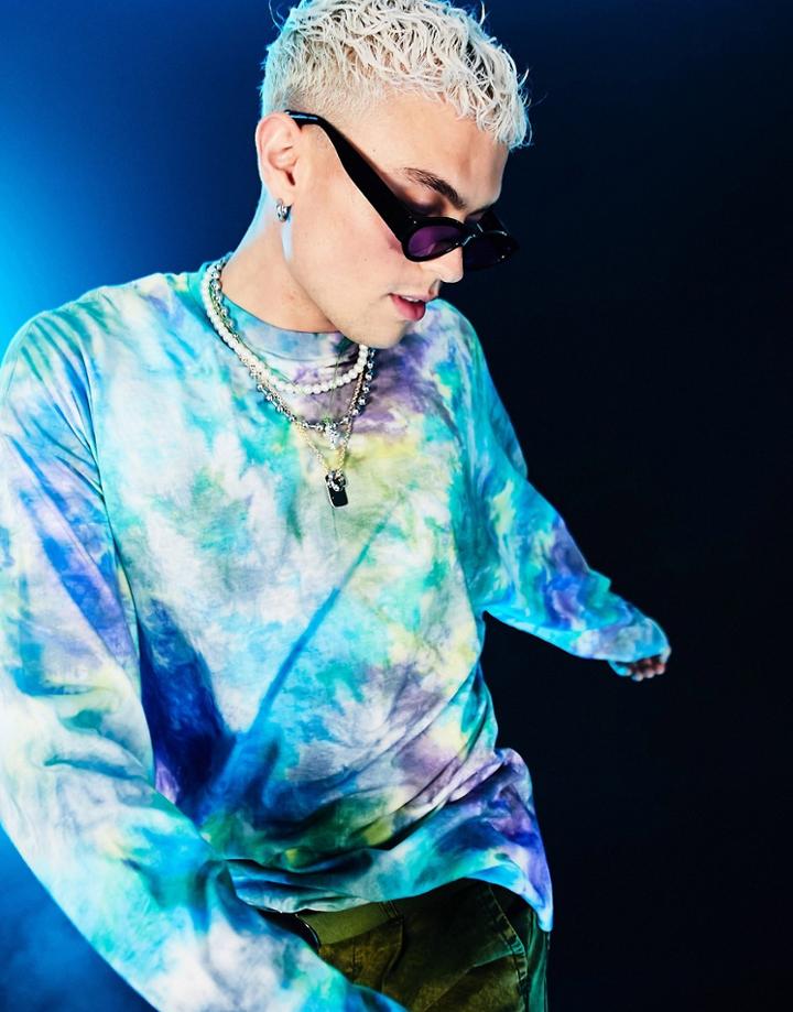Asos Design Long Sleeve Oversized T-shirt In Tie Dye-multi
