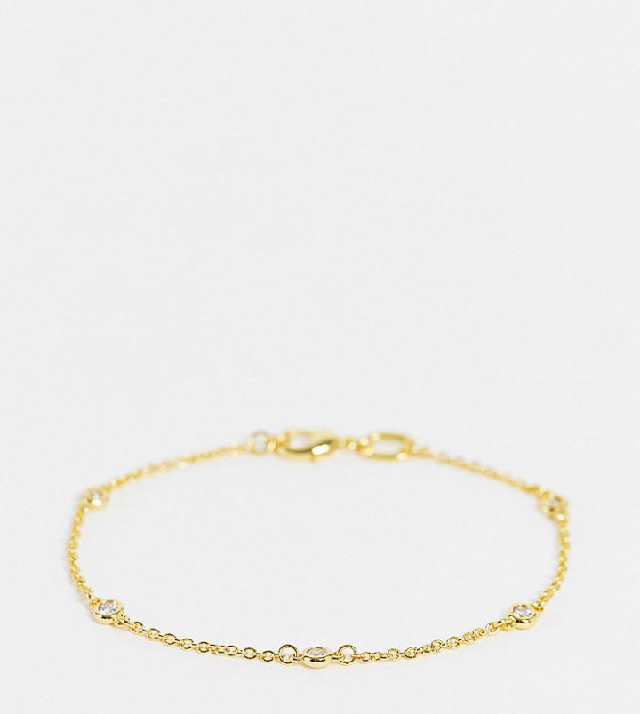 Designb London Curve Fine Chain And Crystal Bracelet In Gold Chain