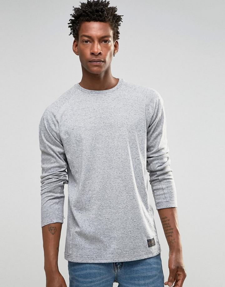 !solid Long Sleeve Top With Fleck - Light Grey Melannge