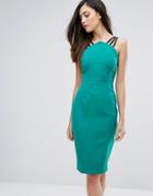 Vesper Strap Detail Pencil Dress With Zip Back - Green