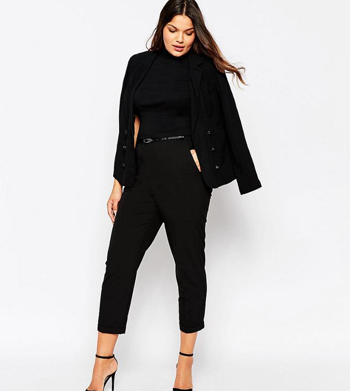 Asos Design Curve Cigarette Pants With Belt - Black