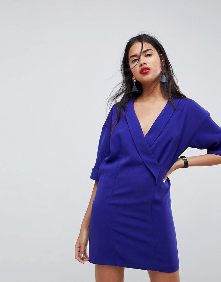 Asos Mini Shift Tux Dress - Blue