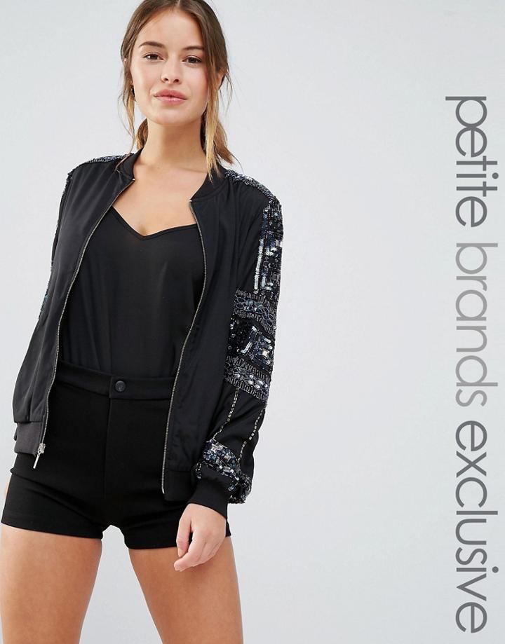 Maya Petite Embellished Bomber Jacket - Black