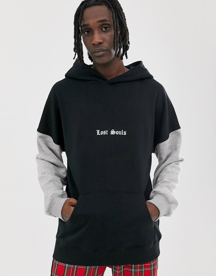 Crl By Corella Hoodie In Black With Contrast Gray Sleeves