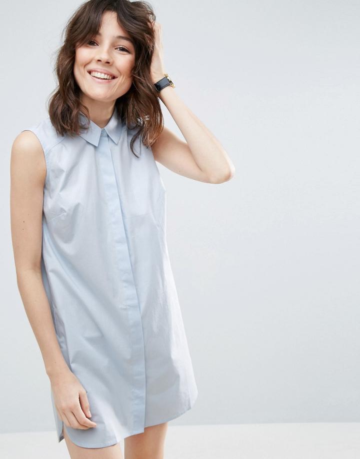 Asos Sleeveless Cotton Shirt Dress - Blue