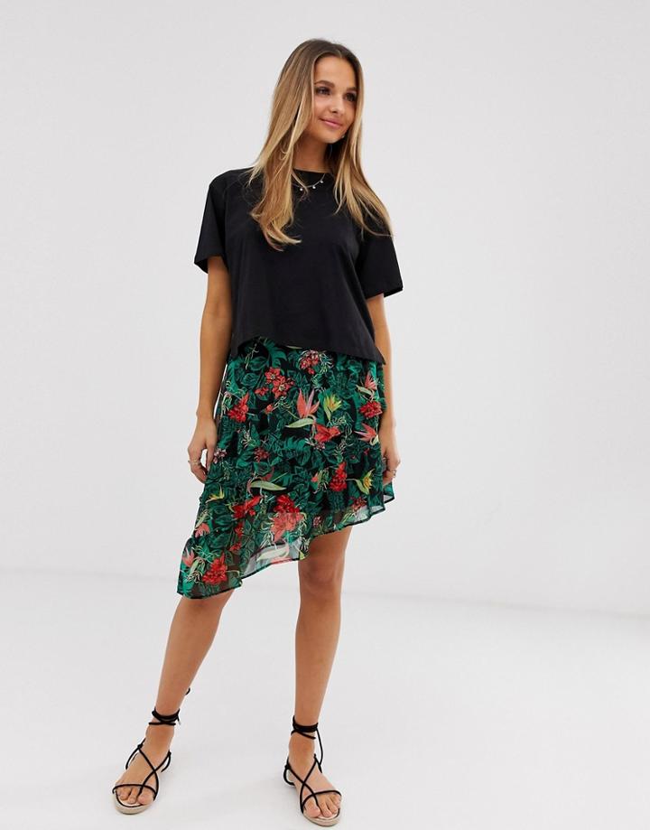 Vila Tropical Ruffle Skirt-multi