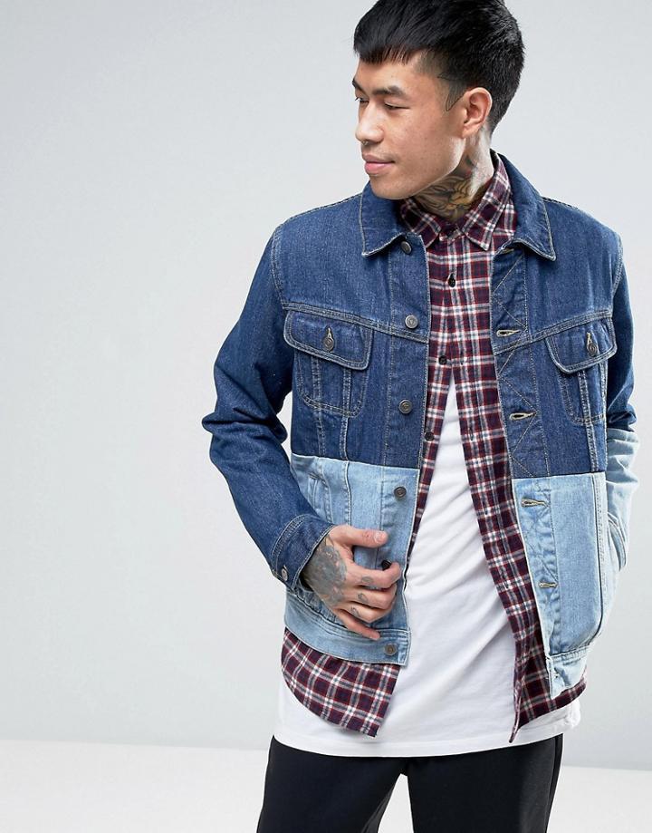 Asos Denim Jacket With Contrast Panel In Blue - Blue