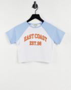 Miss Selfridge Short Sleeve Raglan East Coast Slogan Cropped T-shirt-white