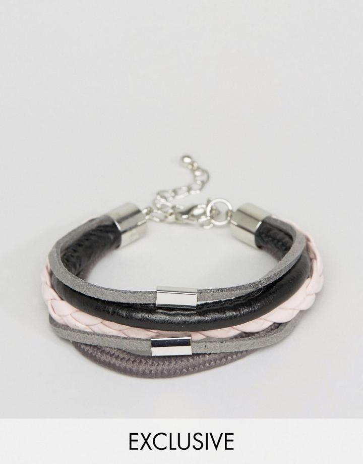 Designb London Braided Faux Leather Bracelet In Black - Multi