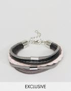 Designb London Braided Faux Leather Bracelet In Black - Multi