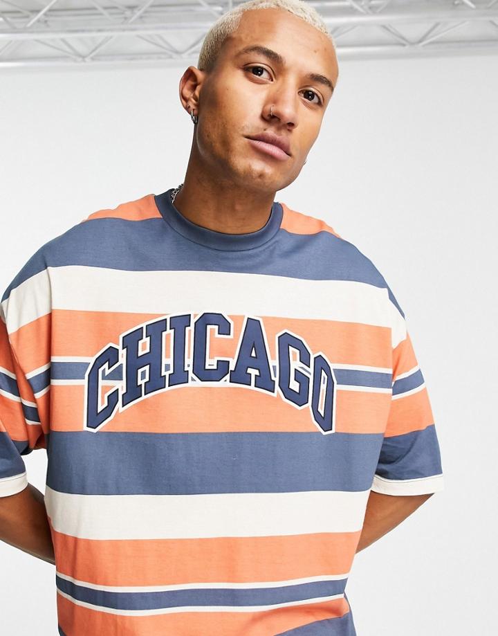 Asos Design Oversized Stripe T-shirt With Chicago City Print-multi