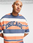 Asos Design Oversized Stripe T-shirt With Chicago City Print-multi