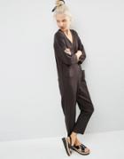 Asos Premium Relaxed Jumpsuit With V Neck - Charcoal