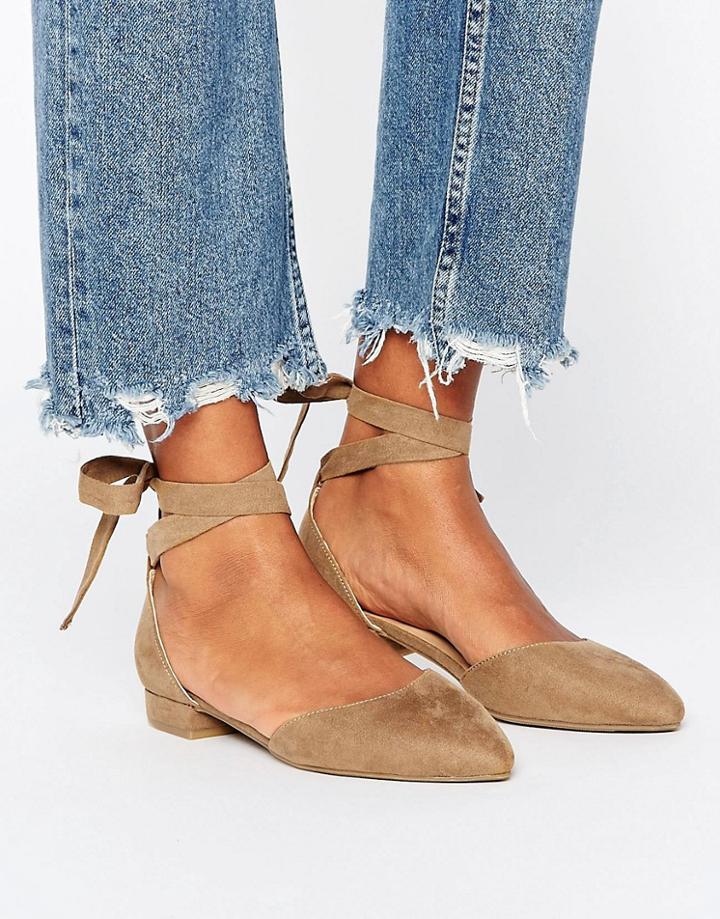 New Look Suedette Ankle Tie Point Shoe - Beige