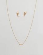 Kitsch Be Electric Lightening Bolt Earrings & Necklace Gift Box - Gold