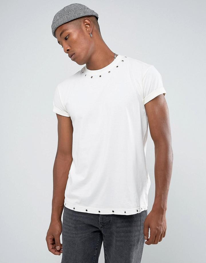 Night Addict Eyelet T-shirt With Back Embroidery - White