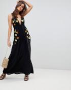 Asos Design Fruit Embroidered Maxi Beach Dress-black