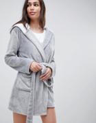 Asos Design Supersoft Fleece Mini Robe With Contrast Lining - Gray