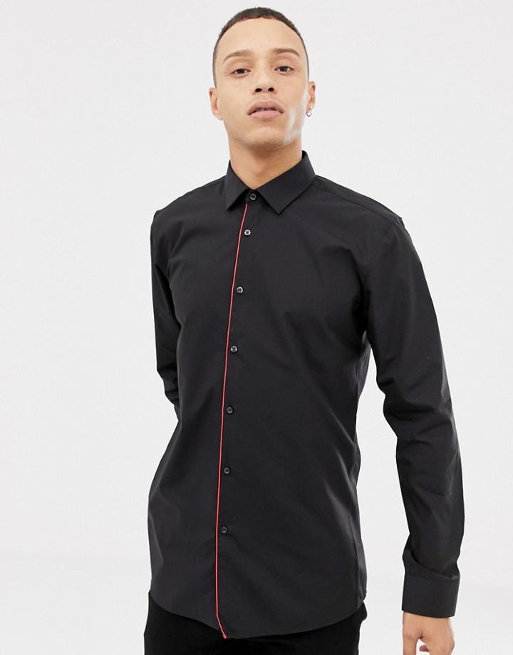 Hugo Esmo Extra Slim Fit Contrast Placket Shirt In Black - Black