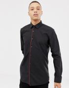 Hugo Esmo Extra Slim Fit Contrast Placket Shirt In Black - Black