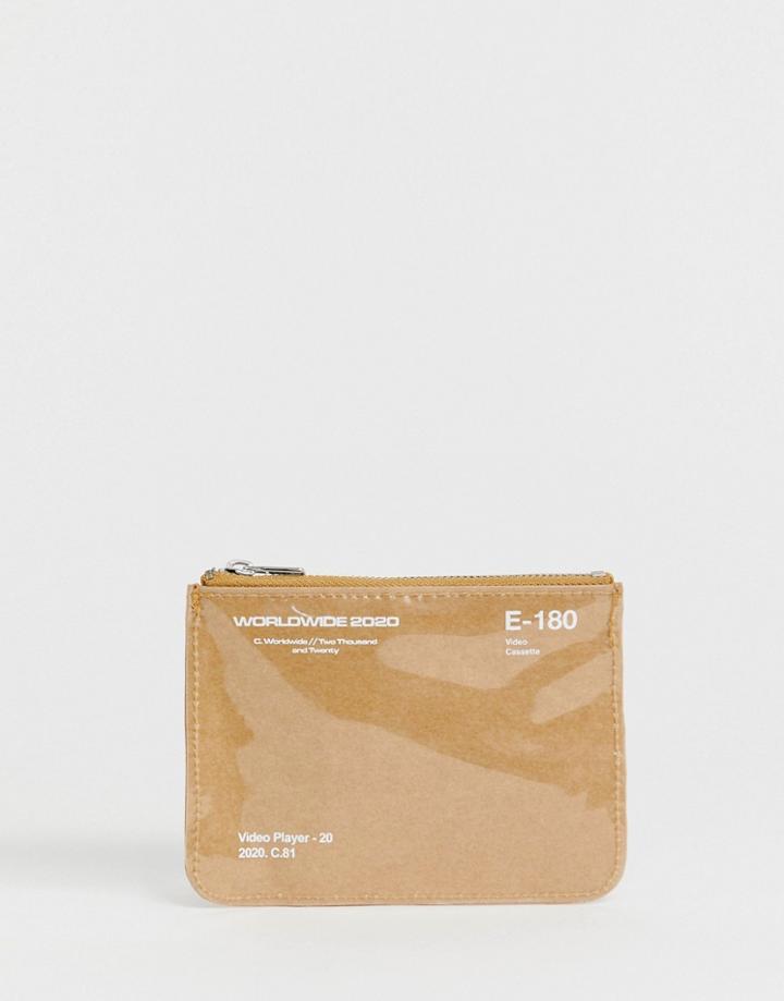 Asos Design Zip Around Wallet In Beige With Plastic