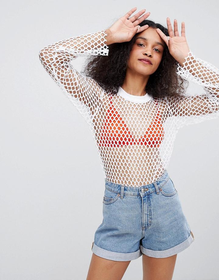 Monki Fishnet Top - White