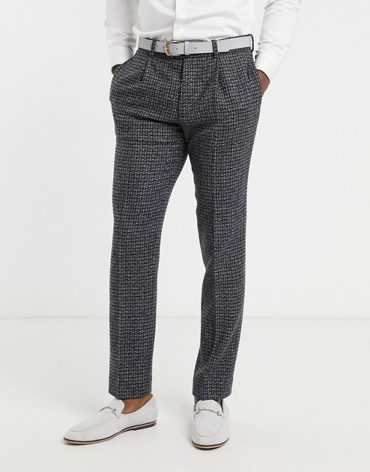 Asos Design Slim Suit Trousers In Blue And Grey 100% Lambswool Tweed
