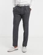 Asos Design Slim Suit Trousers In Blue And Grey 100% Lambswool Tweed
