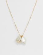 Asos Design Necklace With Faux Shell And Freshwater Pearl Cluster In Gold Tone - Gold