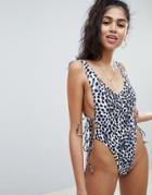 Motel Tie Side Plunge Animal Spot Swimsuit-multi