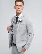Asos Wedding Skinny Suit Jacket In Crosshatch Nep In Light Gray With Floral Print Lining - Gray