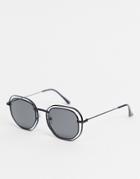 Aj Morgan Round Sunglasses In Black With Wire Detail