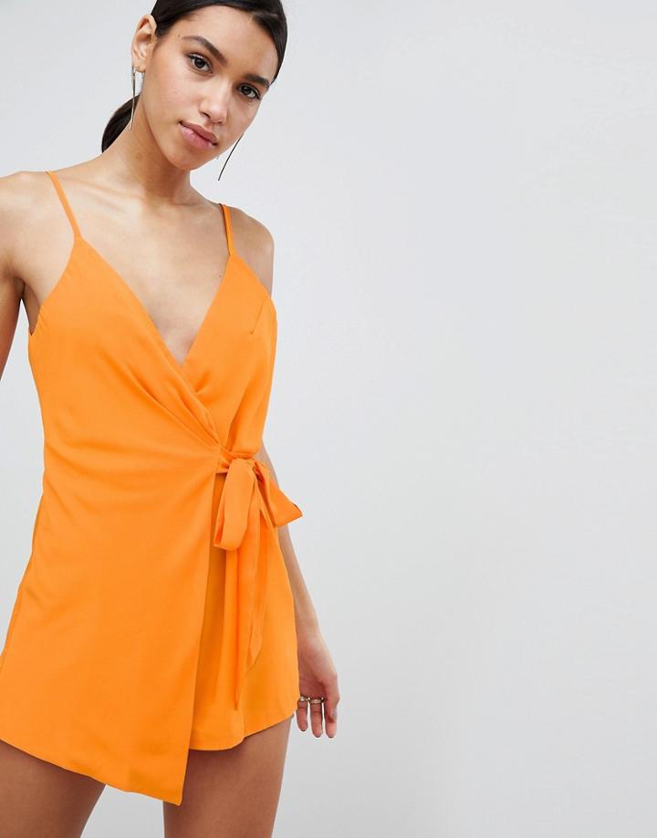 Parallel Lines Wrap Front Romper - Orange