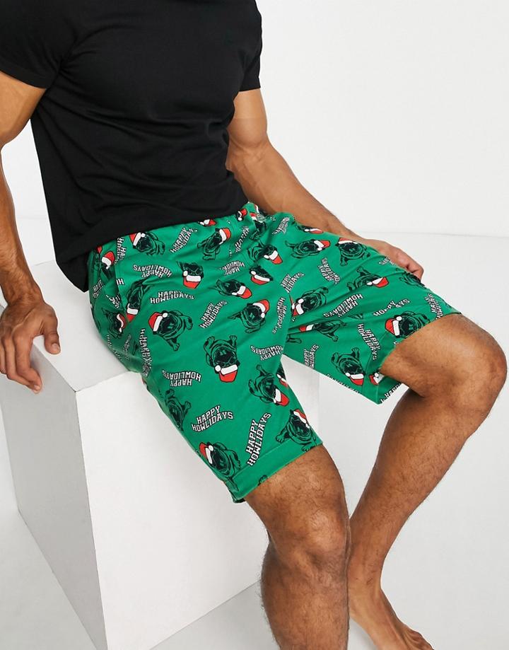 Asos Design Christmas Lounge Shorts With Pug Print-multi
