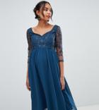 Chi Chi London Maternity Lace Sleeve Midi Dress In Green - Green