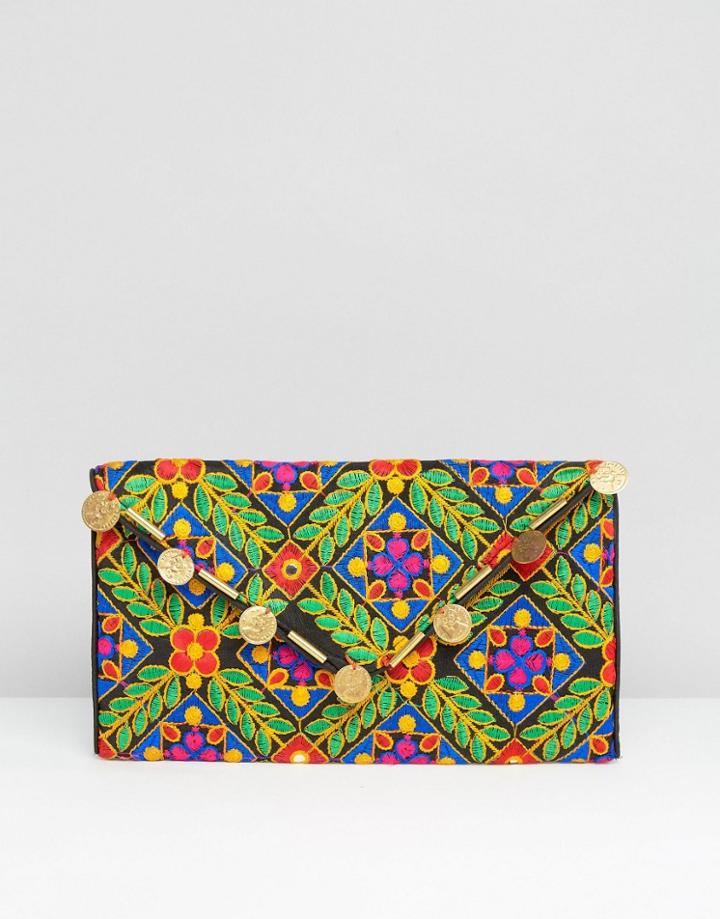 Reclaimed Vintage Leaf Embroidery Clutch Bag - Pink