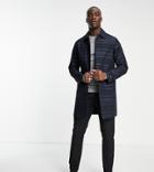 Gianni Feraud Tall Wool Blend Single Breasted Classic Overcoat With Velvet Collar-navy